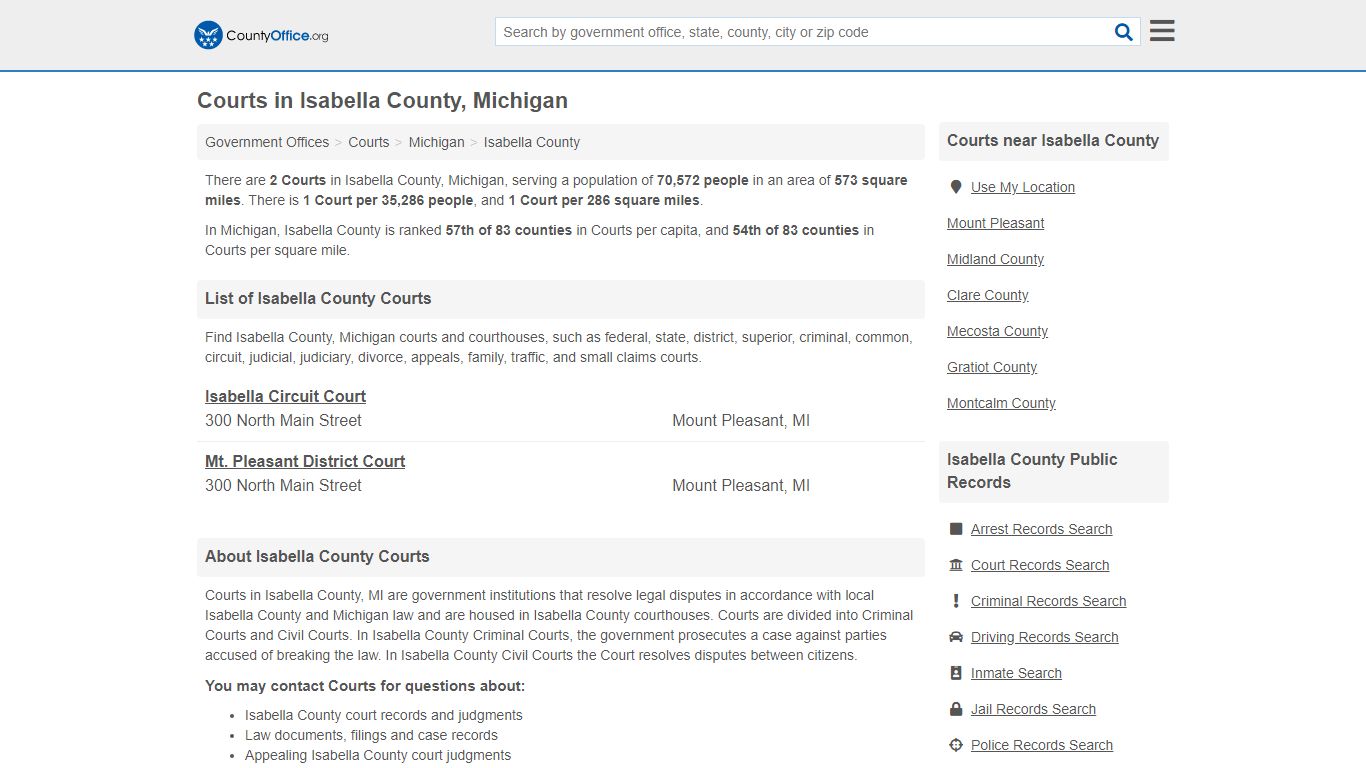 Courts - Isabella County, MI (Court Records & Calendars)